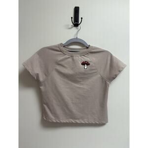 Bearpaw Girls Mushroom Patch Crop Top Short Sleeve Raglan Tee Neutral Size 7/8